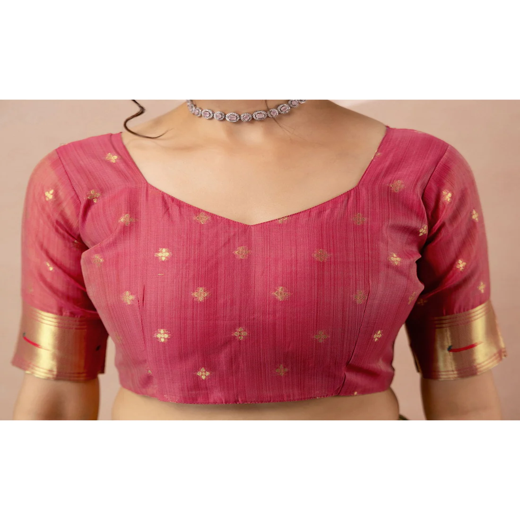 Dusty Mint Green Chanderi Cotton Woven Paithani Saree - Image 2