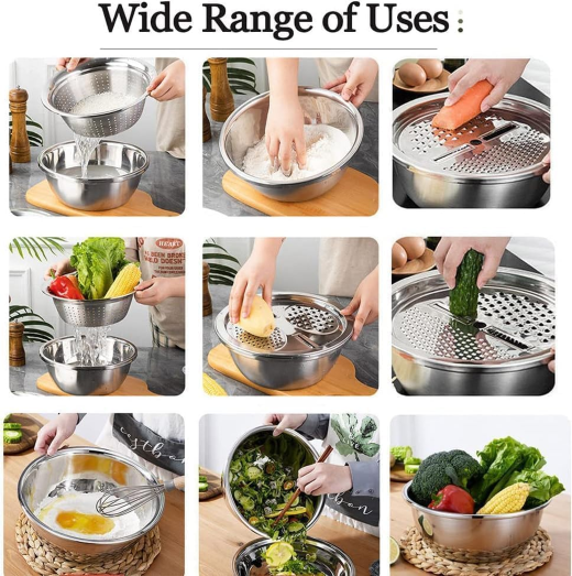 3-in-1 Kitchen Multifunctional Stainless Steel Bowl - Image 3