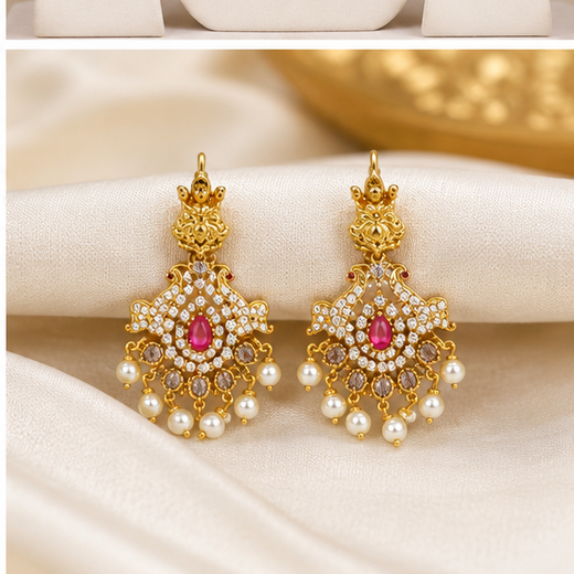 Matte finishing lord Lakshmi with pink stones and peacock finish Long haram - Image 4