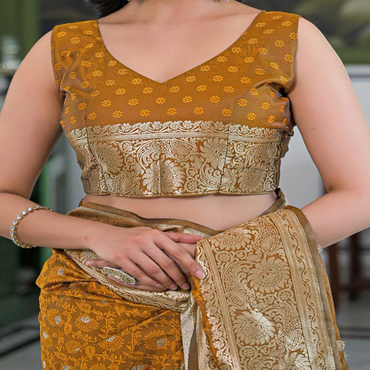 Dusty Mustard Silk Woven Banarasi Saree - Image 2