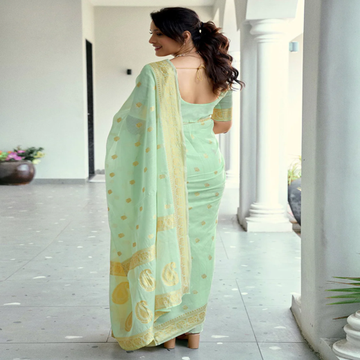 Light Mint Green Chanderi Woven Saree - Image 4