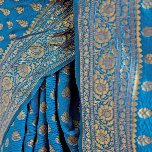 Sky Blue Silk Woven Banarasi Saree - Image 4