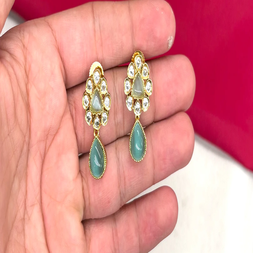Matte finishing with Mint-Green stone short Necklace - Image 3